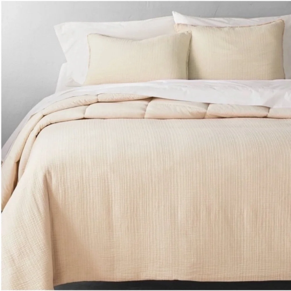 NWT King Textured Chambray Comforter & Sham Set Natural - Casaluna